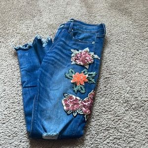 Express Mid Rise Jeans with Flower Embellishments